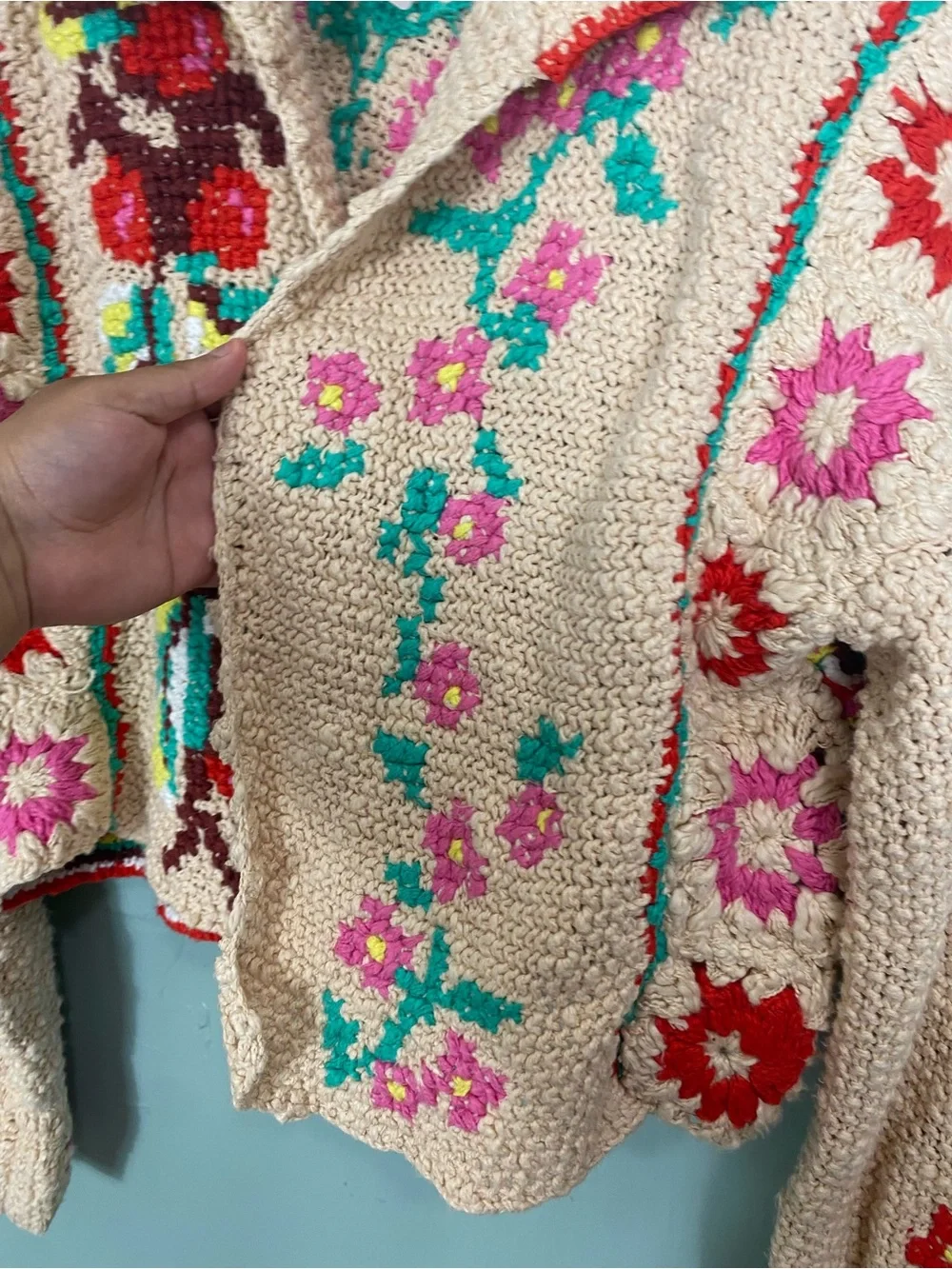 Free People Strawberry Cardi Crochet Cardigan Floral Medium - Picture 3 of 13